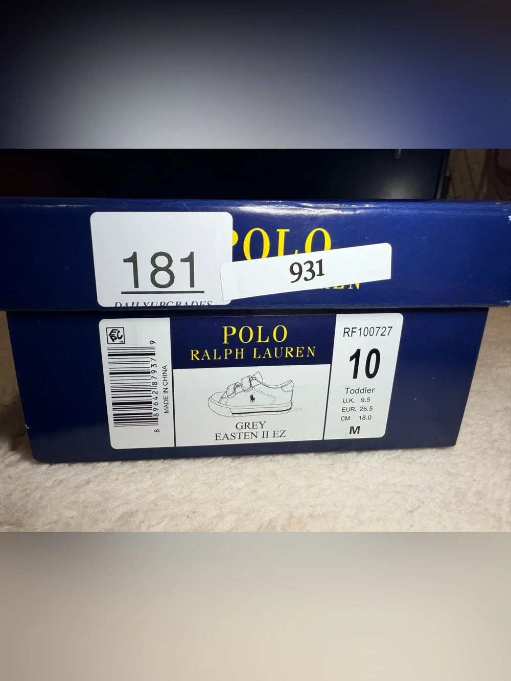 931. Unisex Ralph Lauren Kids White Double-Strap Velcro Sneakers